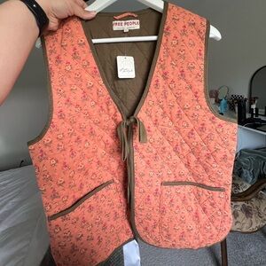 Free People Quilted Jacket in Olive and Coral